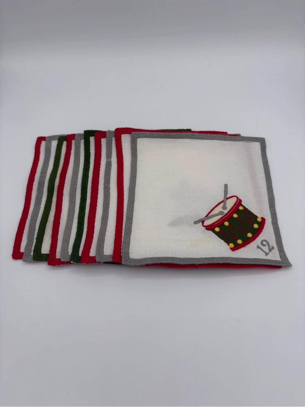 Vintage 12 Days of Christmas Embroidered Linen Blend Cocktail Napkins Set of 10
